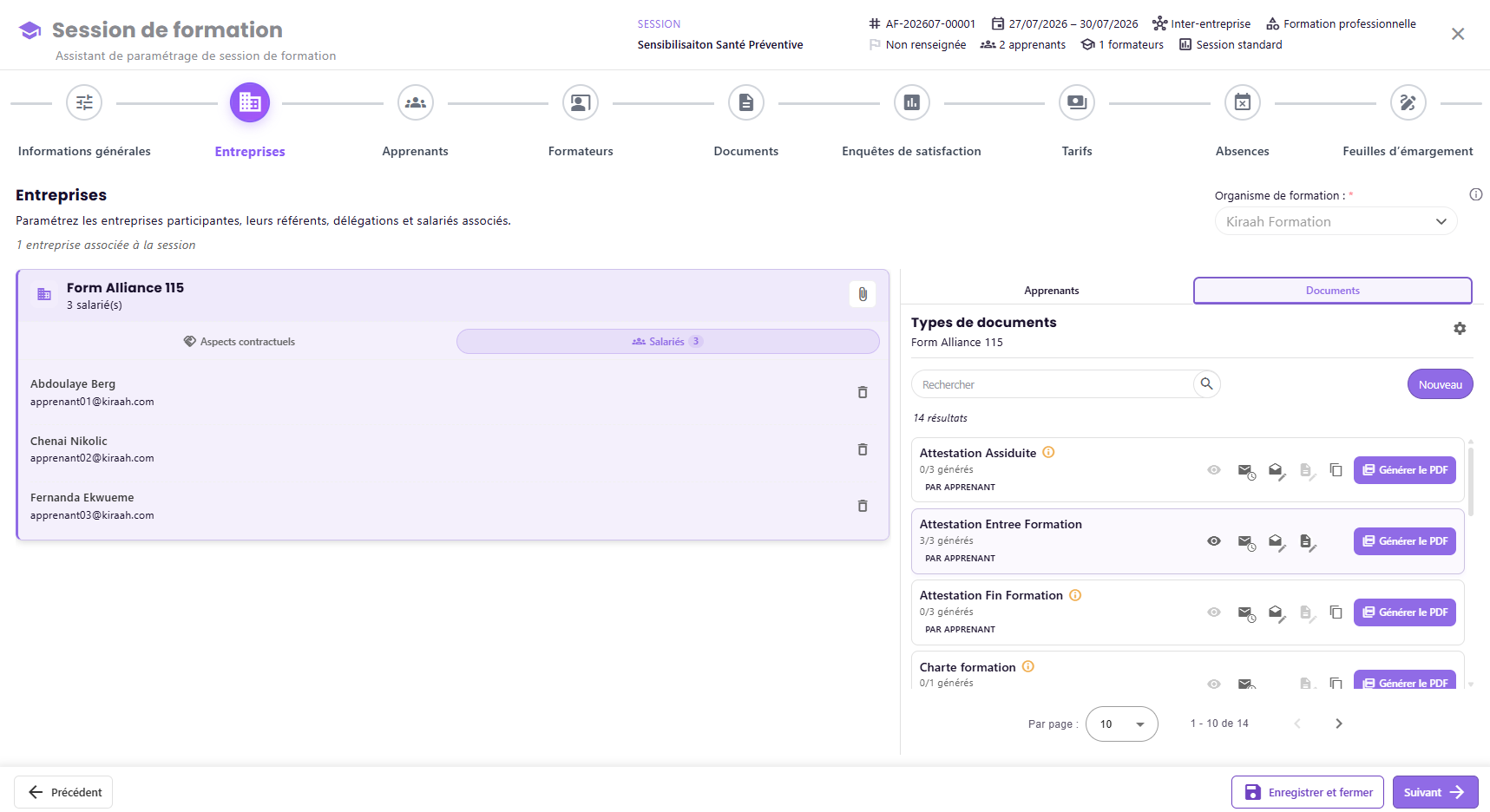 Génération des documents apprenants en un clic