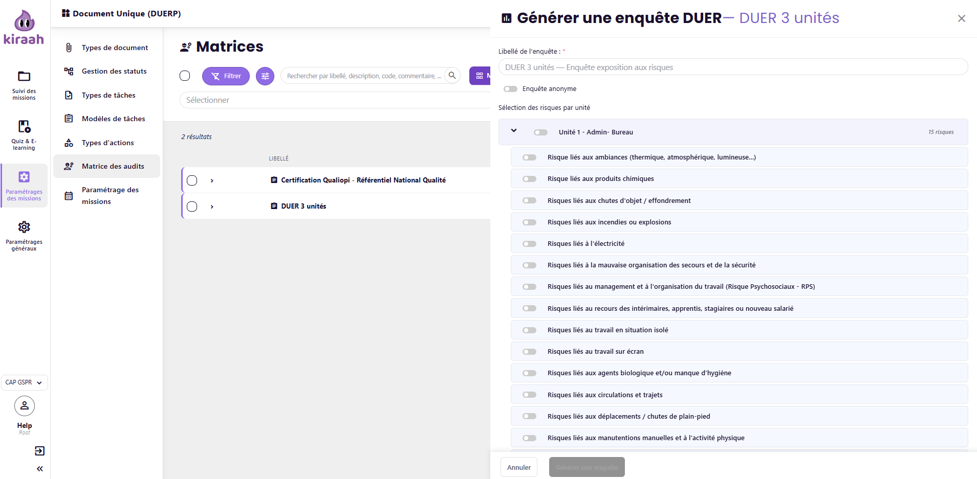 Matrice d'enquête salariés pour le DUERP