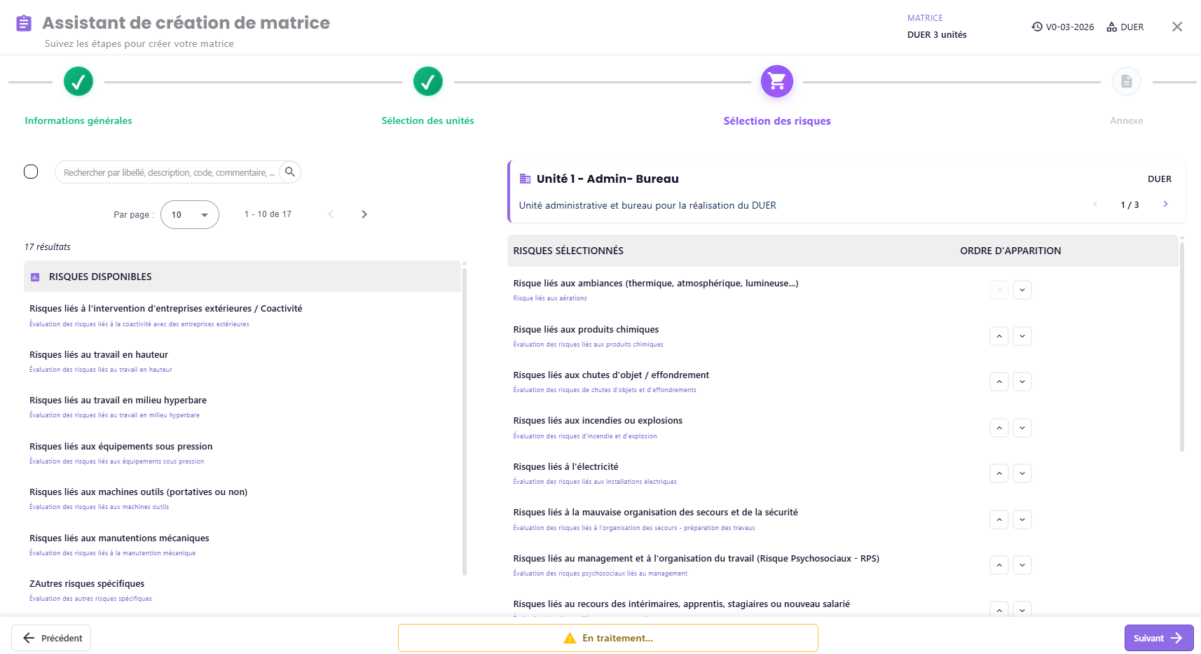Matrice DUERP par unités et risques
